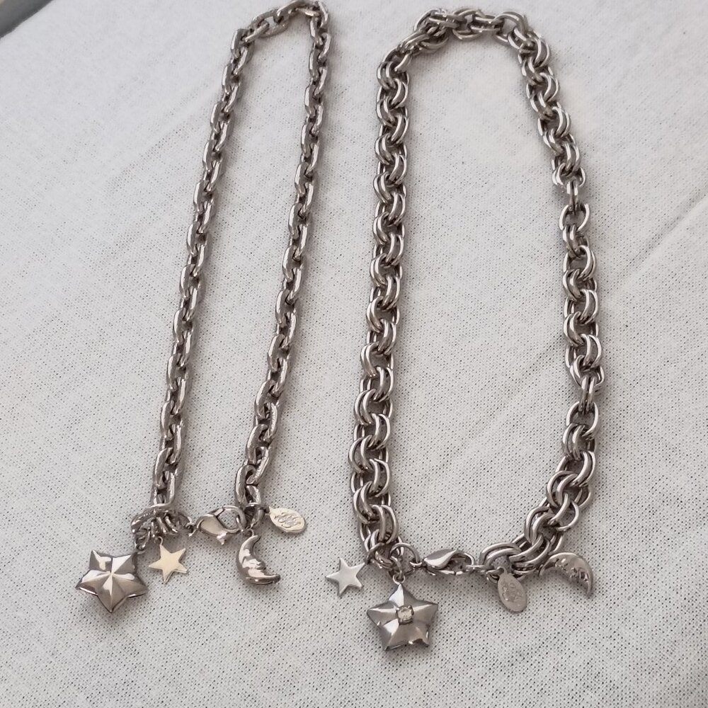 ❤️Lot 2 KIRKS FOLLY Silver Chain 3 Charms Moon and Stars Necklace
